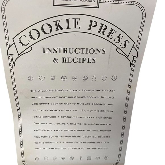 Williams Sonoma Cookie Press Includes 15 Cookie Disks in Storage Tin Box 10" x 7 - Picture 7 of 8